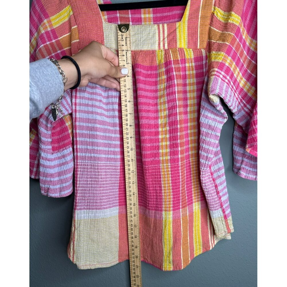 Beachlunchlounge Collection Plaid Boho Flowy Naomi Blouse Women's Medium - Picture 6 of 6